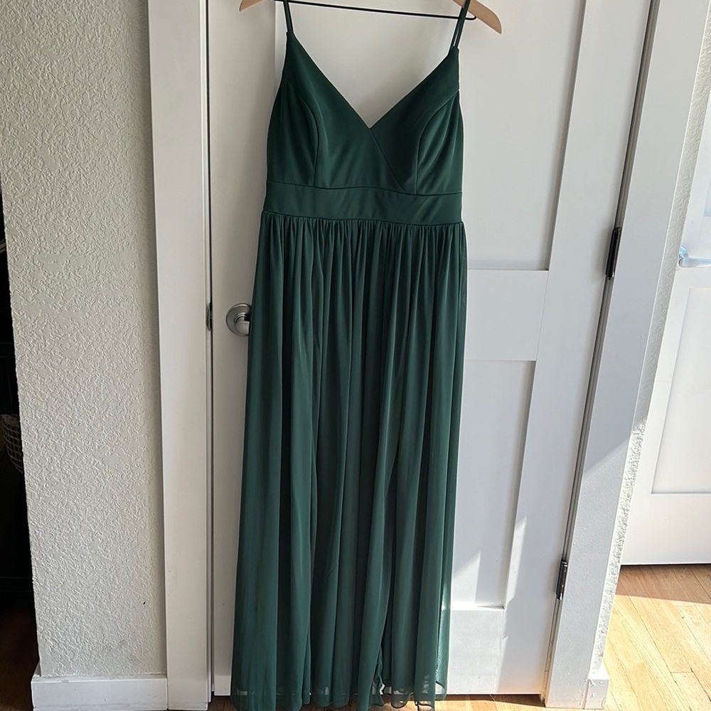 Azazie Kiri dress in dark green